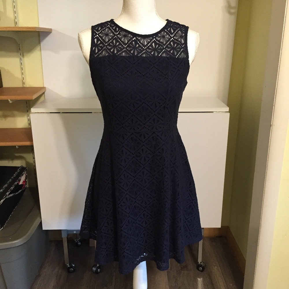 Navy Blue Size Med. Lace Dress Above Knee Cute!